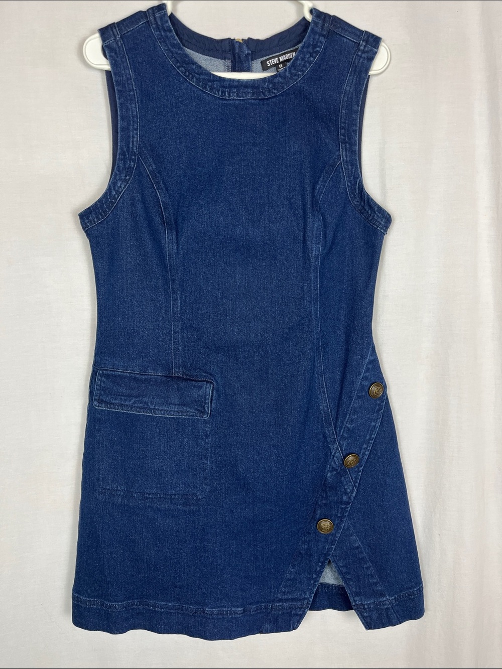 Steve Madden Blue Denim Military Sleeveless Midi Dress